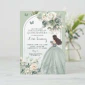Boho Sage Groene Prinses Vlinder Quinceañera Kaart (Staand voorkant)