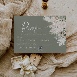 Boho Sage Groene QR Code Huwelijk RSVP Antwoordkaa Kaartje
