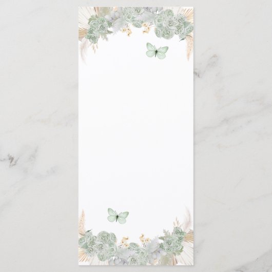 Boho Sage Groene Rozen Royal Quinceañera Menu (Achterkant)