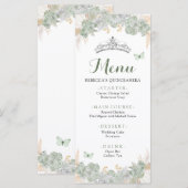 Boho Sage Groene Rozen Royal Quinceañera Menu (Voorkant / Achterkant)