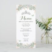 Boho Sage Groene Rozen Royal Quinceañera Menu (Staand voorkant)