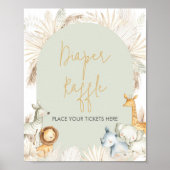 Boho Sage Groene Safari Baby shower Luier Raffle Poster (Voorkant)