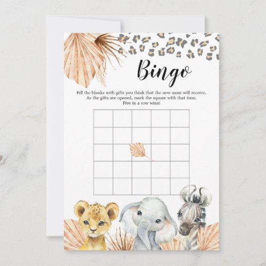 Boho Sage Groene Safari Oh Boy Baby shower Bingo Kaart (Voorkant)