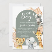 Boho Sage Groene Safari Oh Boy Baby shower Kaart (Voorkant)