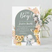 Boho Sage Groene Safari Oh Boy Baby shower Kaart (Staand voorkant)