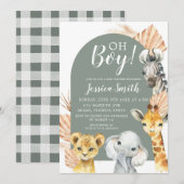 Boho Sage Groene Safari Oh Boy Baby shower Kaart (Voorkant / Achterkant)