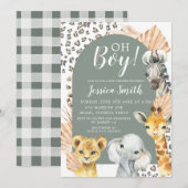 Boho Sage Groene Safari Oh Boy Baby shower Kaart (Voorkant / Achterkant)