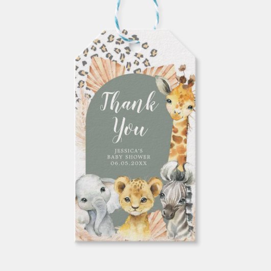 Boho Sage Groene Safari Oh Boy Dank je Label Cadeaulabel (Voorkant)