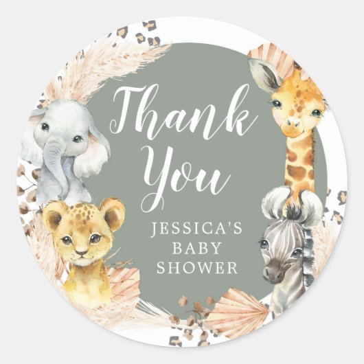 Boho Sage Groene Safari Oh Boy Dank je Sticker (Voorkant)