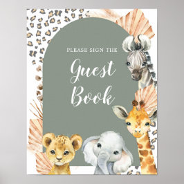 Boho Sage Groene Safari Oh Boy Gastenboek Poster