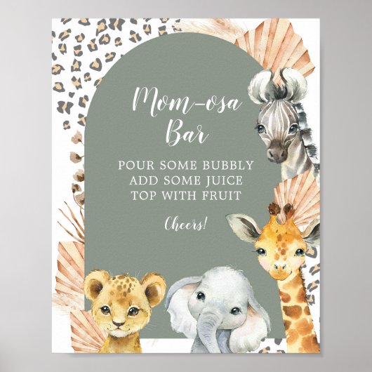 Boho Sage Groene Safari Oh Boy Mom-osa Bar Sign Poster (Voorkant)