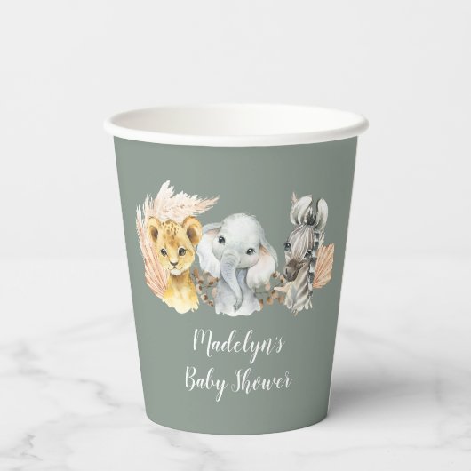 Boho Sage Groene Safari Oh Boy Paper Cup Papieren Bekers (Achterkant)