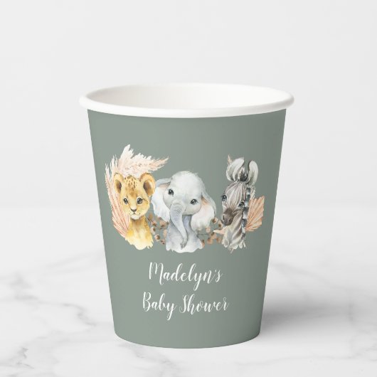 Boho Sage Groene Safari Oh Boy Paper Cup Papieren Bekers (Voorkant)