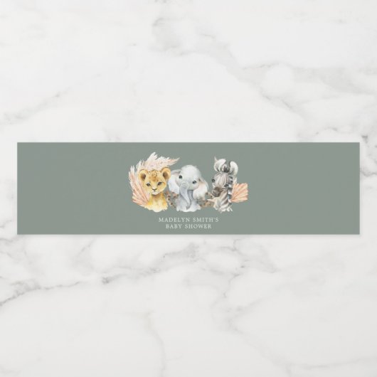 Boho Sage Groene Safari Oh Boy Waterfles Waterfles Etiket (Enkel label)