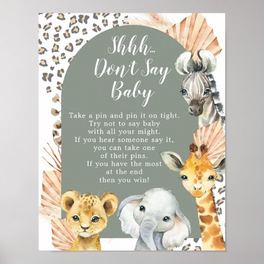 Boho Sage Groene Safari Oh Boy Zeg niet Baby Poster (Voorkant)