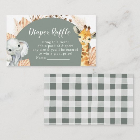 Boho Sage Groene Safari Oh Jongen Luier Raffle Informatiekaartje (Voorkant / Achterkant)