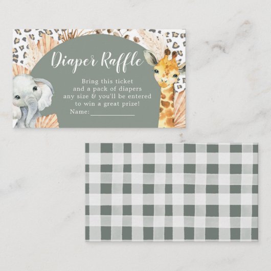 Boho Sage Groene Safari Oh Jongen Luier Raffle Informatiekaartje (Voorkant / Achterkant)