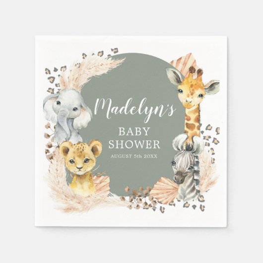 Boho Sage Groene Safari Oh Jongen Papier Servet (Voorkant)