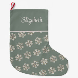 Boho Sage Groene Sneeuwvlokken Custom Name Christm Grote Kerstsok