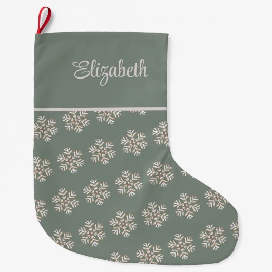 Boho Sage Groene Sneeuwvlokken Custom Name Christm Grote Kerstsok (Voorkant)