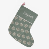 Boho Sage Groene Sneeuwvlokken Custom Name Christm Grote Kerstsok (Voorkant (Hangend))