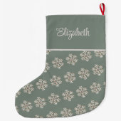 Boho Sage Groene Sneeuwvlokken Custom Name Christm Grote Kerstsok (Achterkant)
