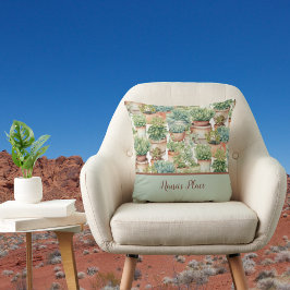 Boho Sage Groene Succulente Cactus Monogram Kussen