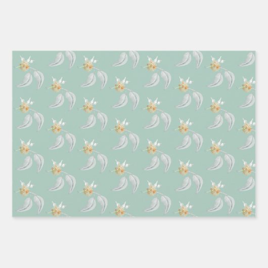 Boho Sage Groene Waterverf Bloeiende Eucalyptus Inpakpapier Vel (Voorkant 3)