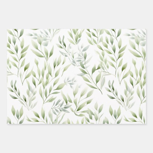 Boho Sage Groene Waterverf Botanische Patronen Inpakpapier Vel (Voorkant 3)