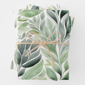 Boho Sage Groene Waterverf Botanische Patronen Inpakpapier Vel (In situ)