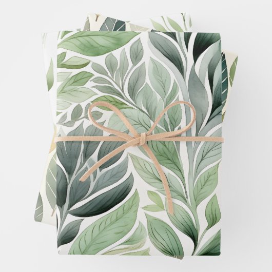 Boho Sage Groene Waterverf Botanische Patronen Inpakpapier Vel (In situ)