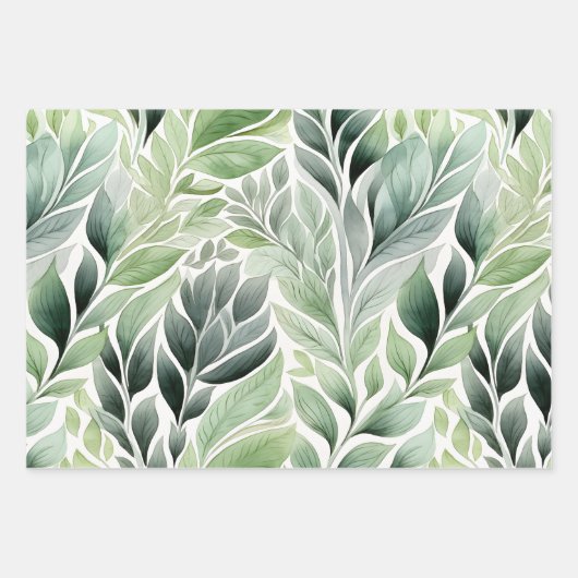 Boho Sage Groene Waterverf Botanische Patronen Inpakpapier Vel (Voorkant)