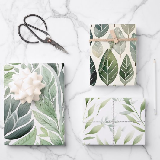 Boho Sage Groene Waterverf Botanische Patronen Inpakpapier Vel (Voorkant)