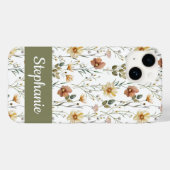 Boho Sage Groene Waterverf Wilde Bloem Naam Case-Mate iPhone Case (Achterkant (horizontaal))