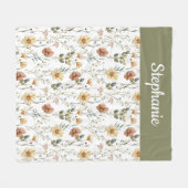 Boho Sage Groene Waterverf Wilde Bloem Naam Fleece Deken (Voorkant (Horizontaal))