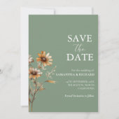 Boho Sage Groene Wildbloem Bruiloft Save The Date Kaart (Voorkant)