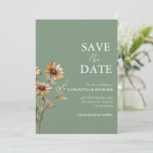 Boho sage Groene Wildbloem Bruiloft Save The Date Kaart (Staand voorkant)
