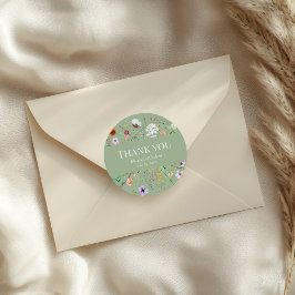 Boho Sage Groene Wilde Bloem Bedankt Ronde Sticker