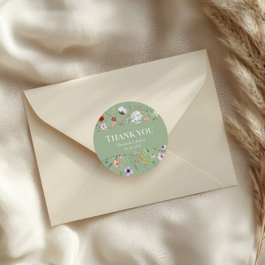 Boho Sage Groene Wilde Bloem Bedankt Ronde Sticker