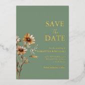 Boho Sage Groene wilde bloem bruiloft opslaan van Folie Uitnodiging (Voorkant)