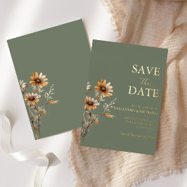 Boho Sage Groene wilde bloem bruiloft opslaan van Folie Uitnodiging