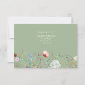Boho Sage Groene Wilde Bloem Bruiloft RSVP Kaart (Achterkant)