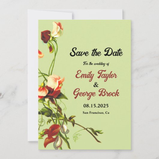 Boho Sage Groenery Elegante Rozen Bloem Bruiloft Save The Date (Voorkant)