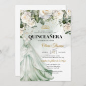 Boho Sage Jurk & Witte Rozen Groen en Goud Kaart (Voorkant / Achterkant)