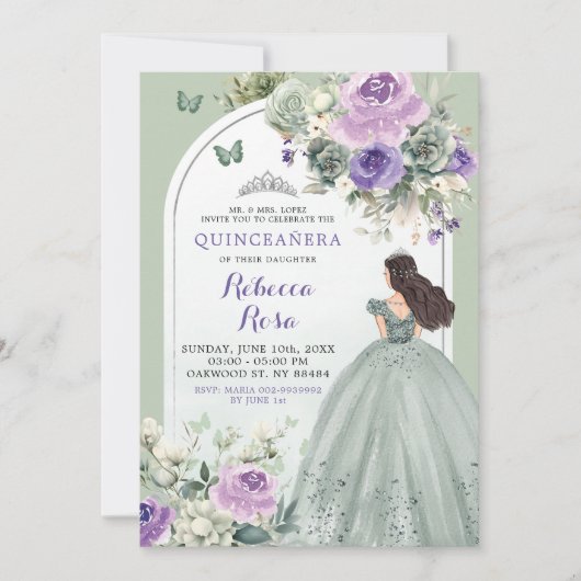 Boho Sage Lavendel Bloemen Prinses Quinceañera Kaart (Voorkant)