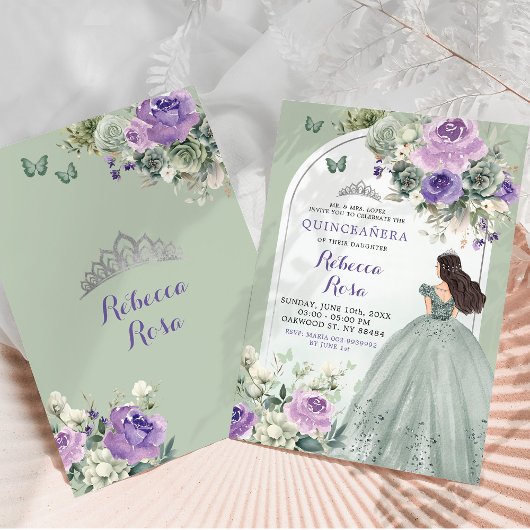 Boho Sage Lavendel Bloemen Prinses Quinceañera Kaart