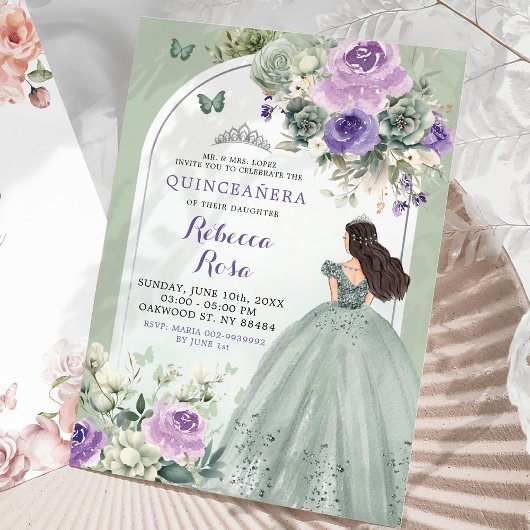 Boho Sage Lavendel Bloemen Prinses Quinceañera Kaart