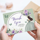 Boho Sage Lila Bloemen Prinses Quinceañera Bedankkaart<br><div class="desc">Boho Sage Lila Bloemen Prinses Quinceañera Dank u kaart</div>