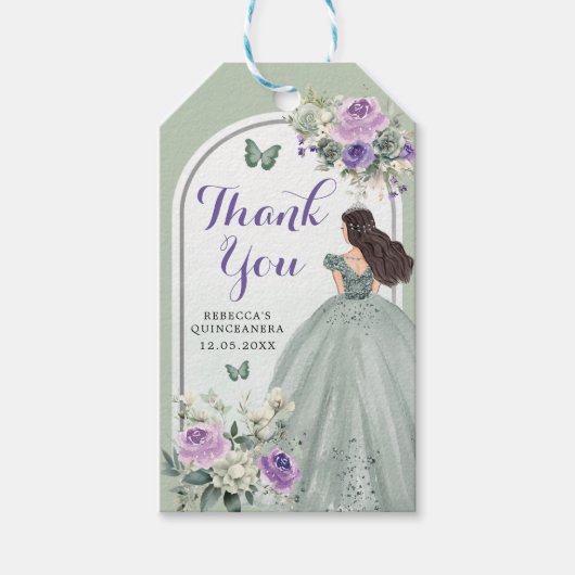 Boho Sage Lila Rozen Meisje 15 Años Dank je Cadeaulabel (Voorkant)