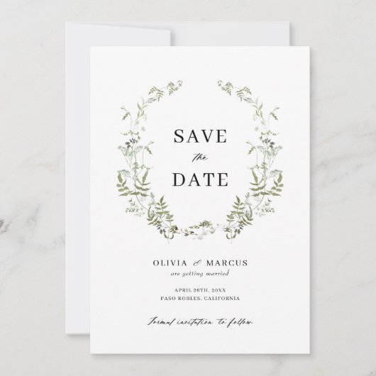 Boho Sage Loof Bruiloft Save the Date Uitnodiging (Voorkant)